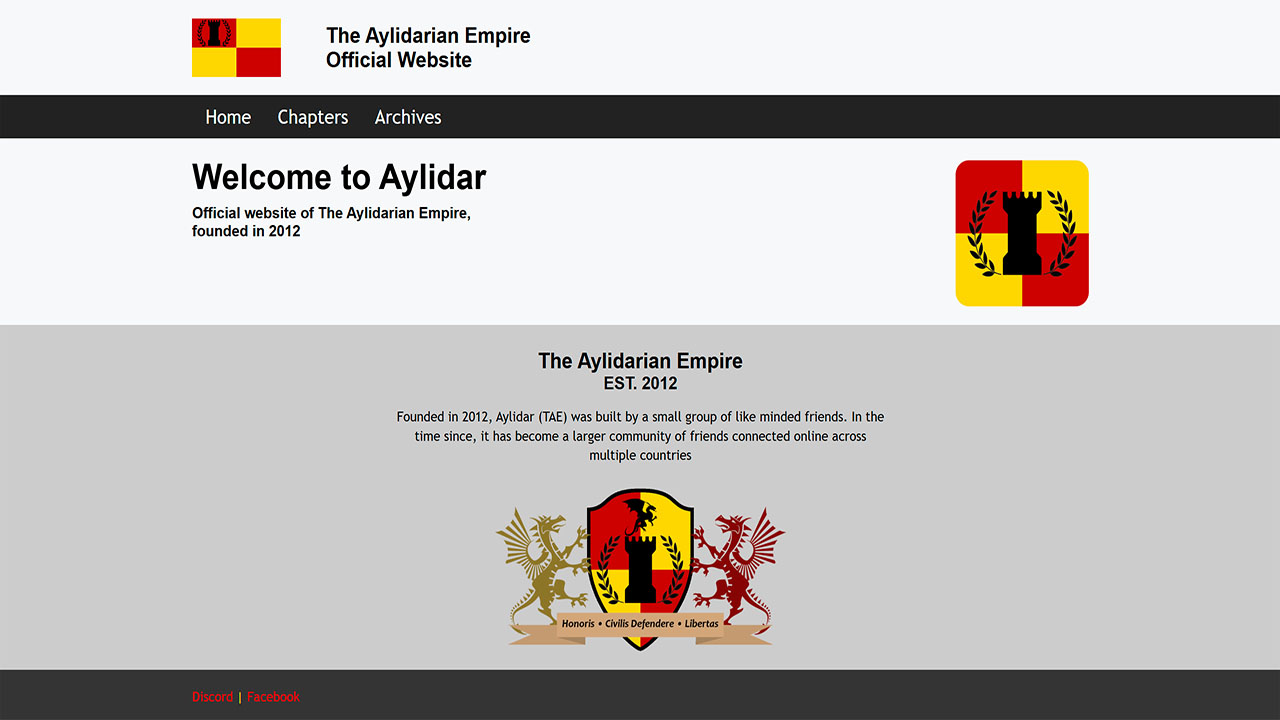 Screenshot of the homepage for Aylidarian Gaming