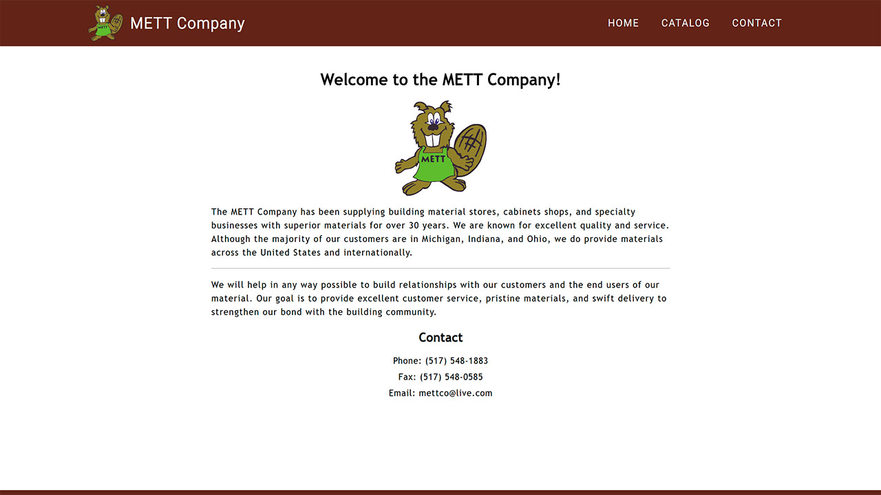 Screenshot of the homepage for METT Company