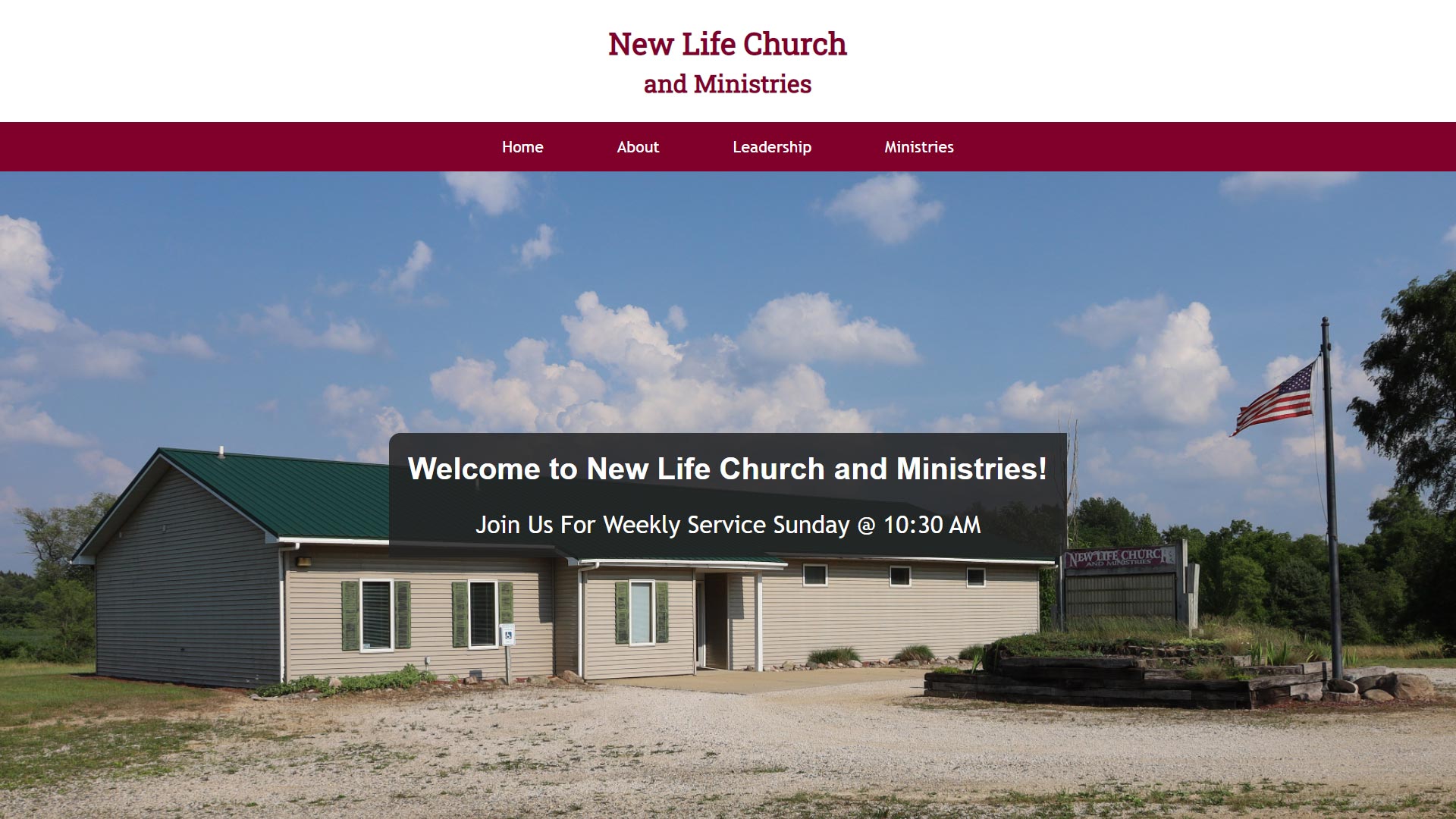 Screenshot of the homepage for New Life Church and Ministries